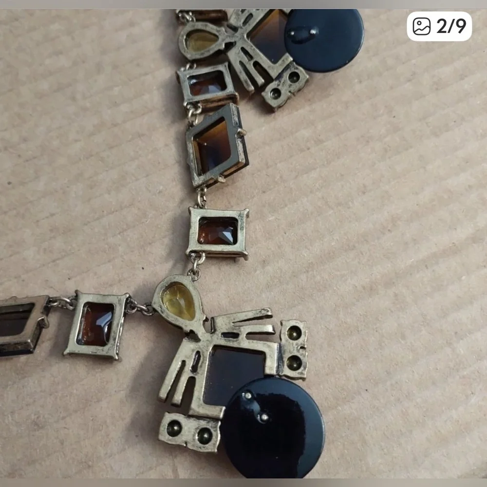 Vintage Sohi Denise gold costume statement necklace with yellow and brown stones - Picture 14 of 14